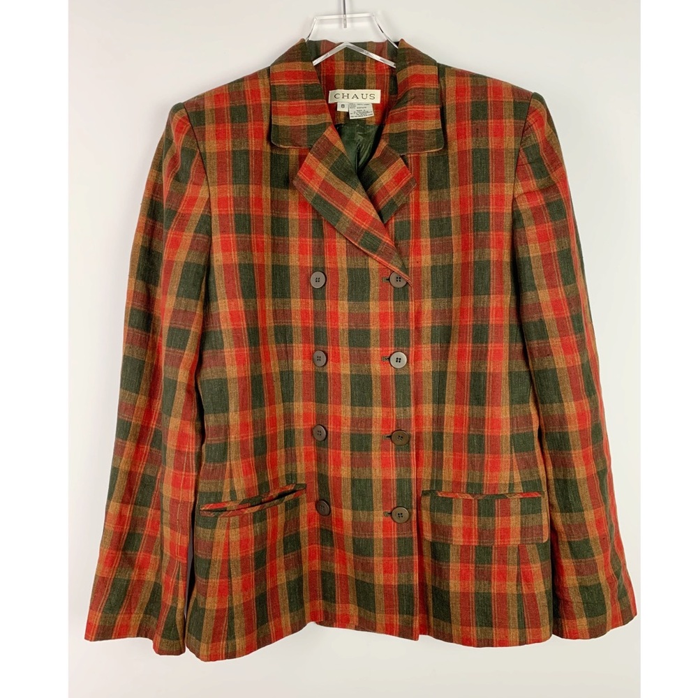CHAUS Plaid Button Front Linen Blazer Jacket 8✨
